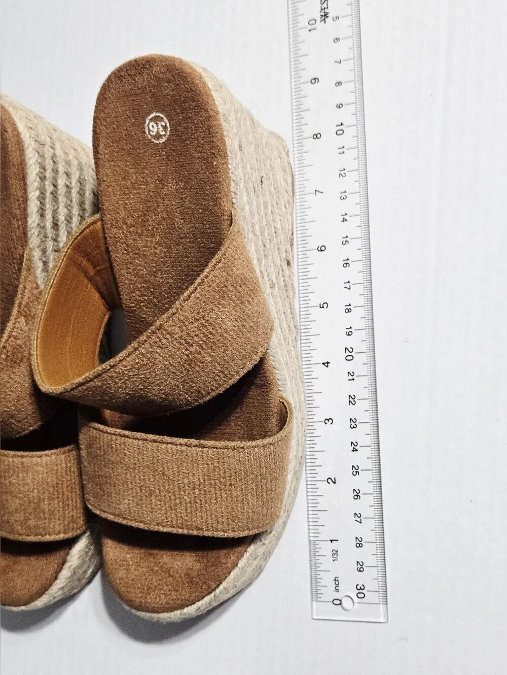 Women’s Tan Espadrille Wedge Sandals Double Strap Platform Slides Size‎ 36